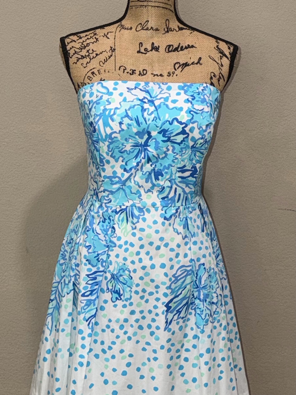 Lilly Pulitzer Strapless White Dress with Blue Floral Print - Picture 1 of 8
